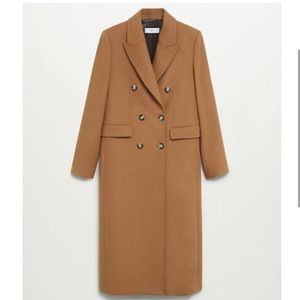 Mango 80% Wool Double-Breasted Coat New